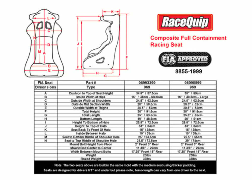 Fia Containment Seat 15 Med - 96993399RQP