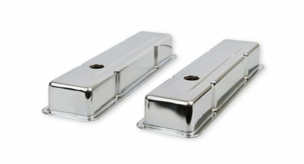 Mr. Gasket  9800 - Chrome Valve Covers - Dual Cap Holes - Fits 1960-1986 Chevrolet Small Block 262-400