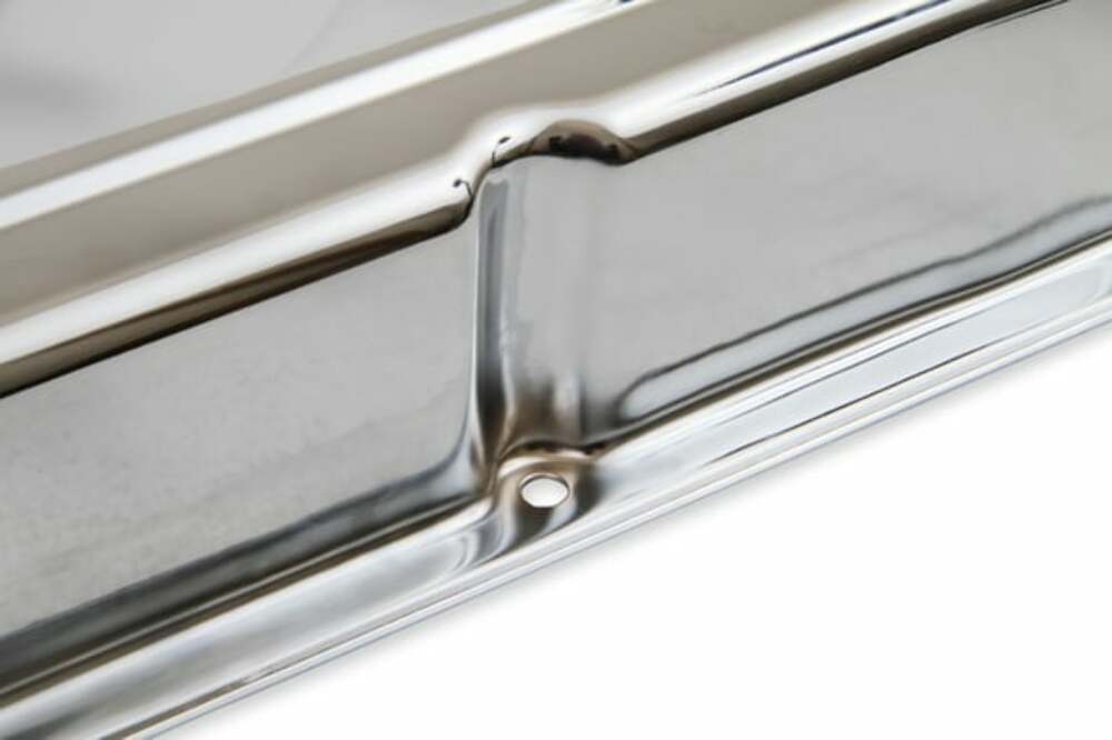 Mr. Gasket  9800 - Chrome Valve Covers - Dual Cap Holes - Fits 1960-1986 Chevrolet Small Block 262-400