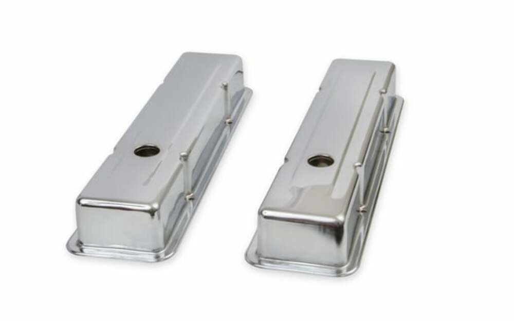 Mr. Gasket  9800 - Chrome Valve Covers - Dual Cap Holes - Fits 1960-1986 Chevrolet Small Block 262-400