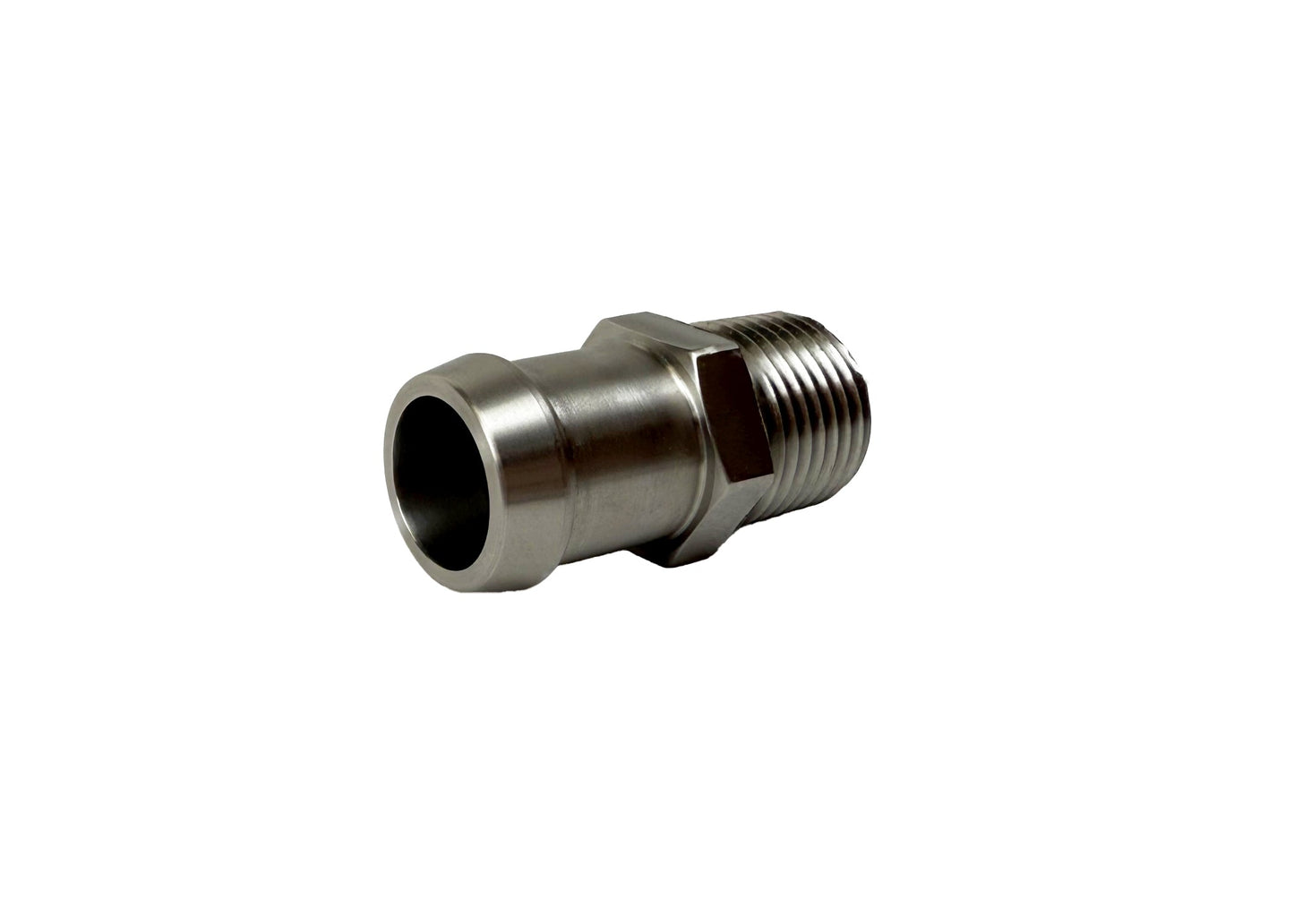 Heater Hose Fitting | 1/2" NPT Male to 3/4" Hose Barb | 1-3/4" Long | Straight | Stainless Steel | PF-1003-SS