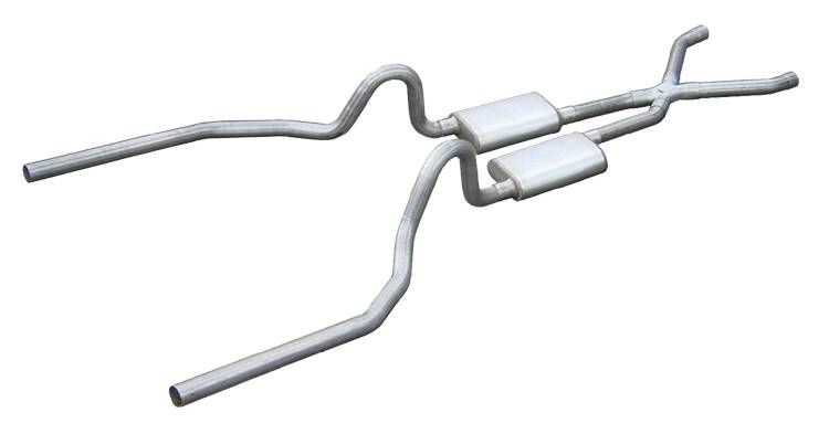 Crossmember Back w/X-Pipe Exhaust System 65-70 Mustang Split Rear Dual Exit 2.5
