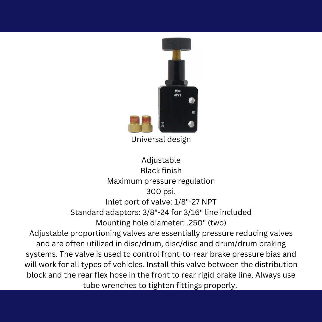 Adjustable Proportioning Valve - Black APV1 - Master Cylinders and Parts Car Part People