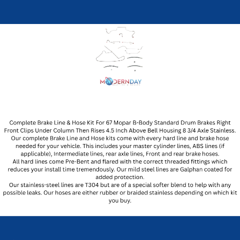 1967 Dodge Coronet Brake Line & Hose Kit - BLH100SS