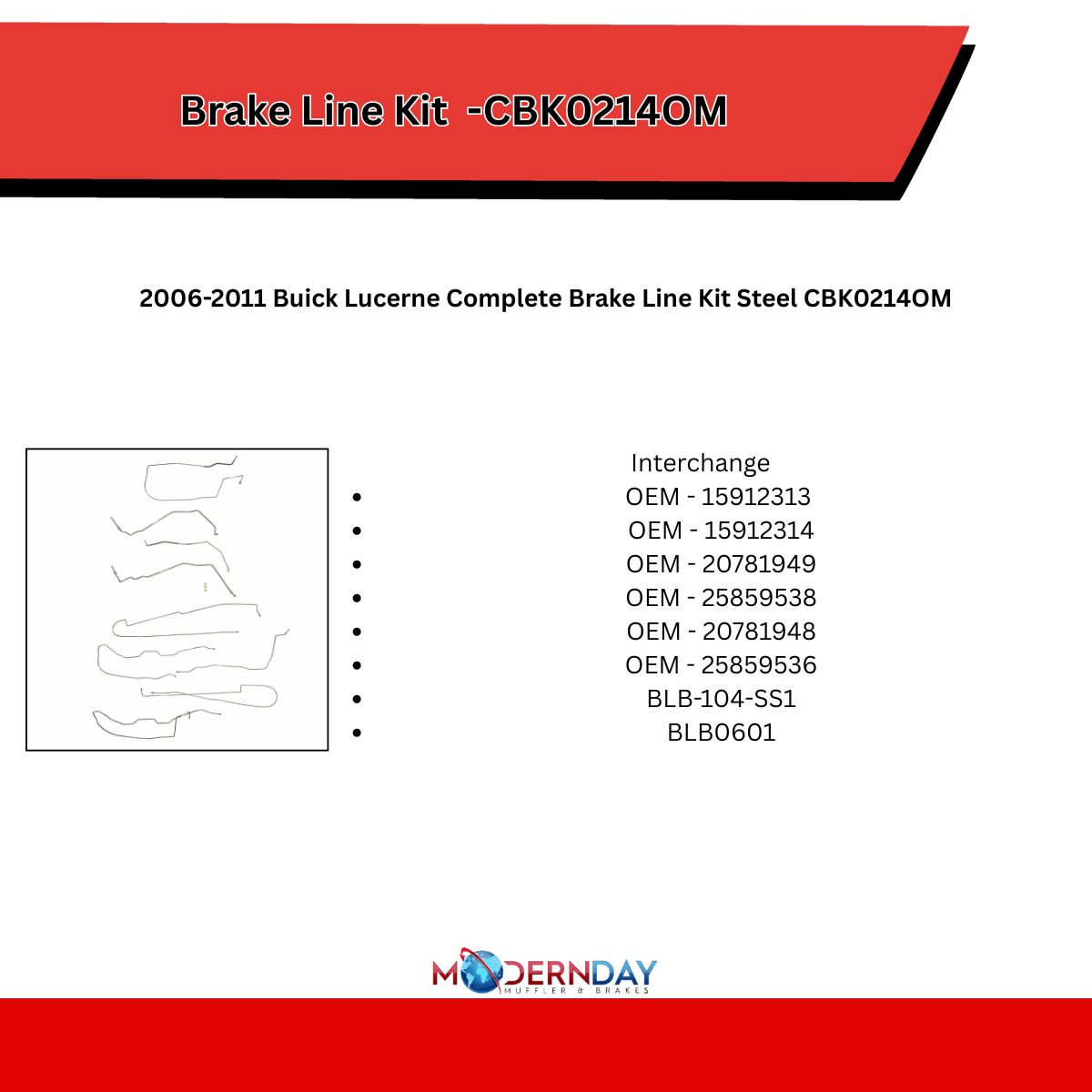 2006-2011 Buick Lucerne Complete Brake Line Kit Steel CBK0214OM