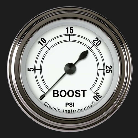 Classic White 2 1/8" Boost Gauge, 30 psi CW142SLF