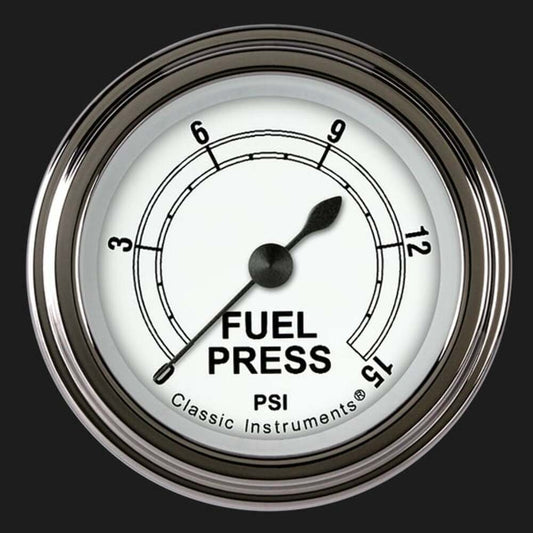 Classic White 2 1/8" Fuel Pressure Gauge, 15 psi CW145SLF