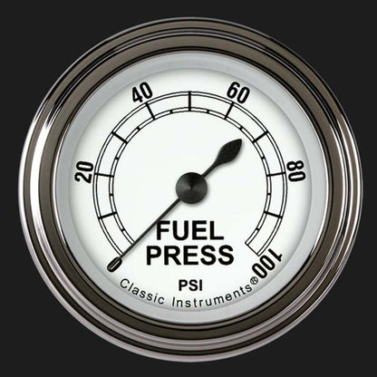 Classic White 2 1/8" Fuel Pressure Gauge, 100 psi CW146SLF