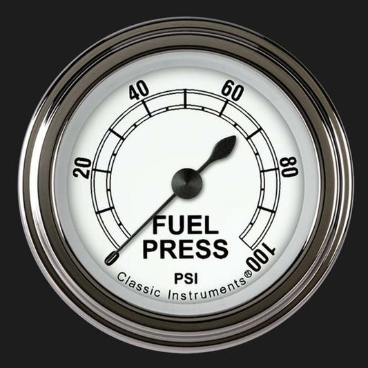 Classic White 2 1/8" Fuel Pressure Gauge, 100 psi CW146SLF