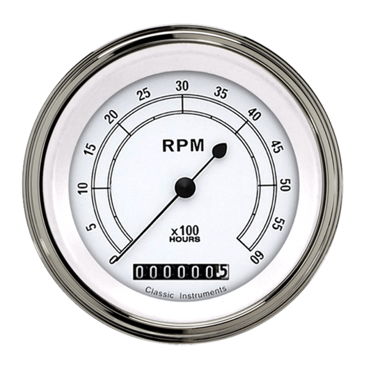 Classic White 3 3/8" Tachometer CW60HSLF