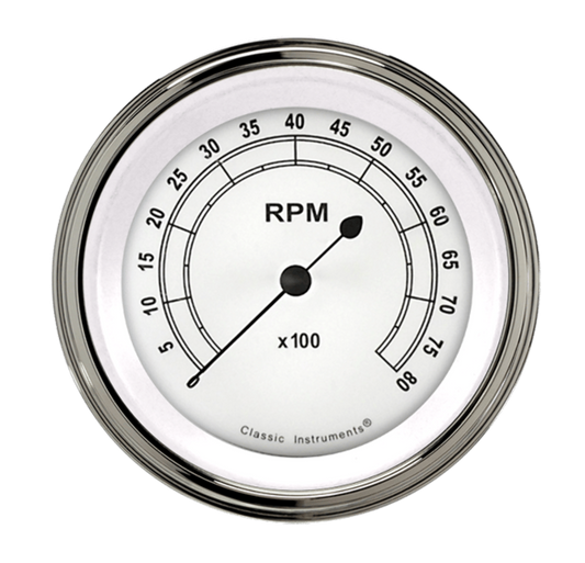Classic White 3 3/8" Tachometer CW80SLF