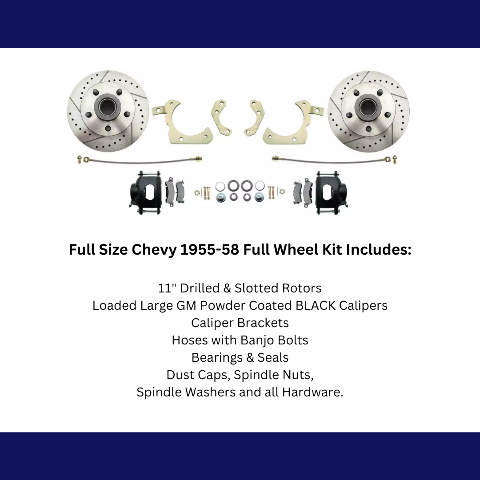 Fits 1955-58 GM Full Size Disc Brake Kit Drilled/Slotted Rotors-Black DBK5558LXB