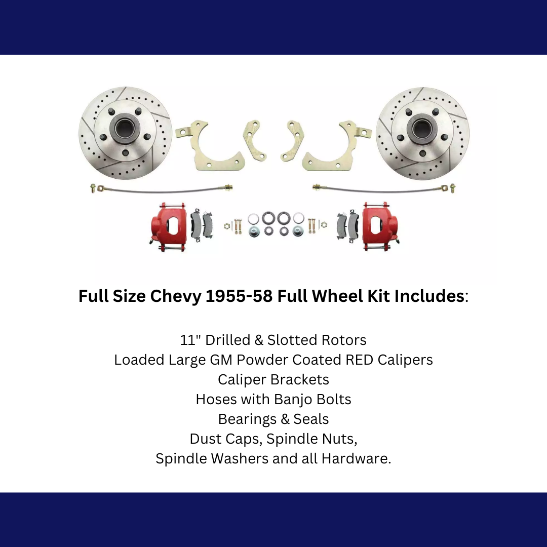 Fits 1955-1958 GM Full Size Disc Brake Kit Drilled/Slotted Rotors-Red DBK5558LXR - Discs, Rotors, and Hardware Car Part People