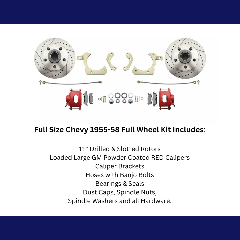 Fits 1955-1958 GM Full Size Disc Brake Kit Drilled/Slotted Rotors-Red DBK5558LXR