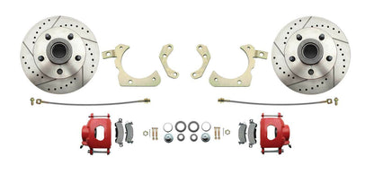 Fits 1955-1958 GM Full Size Disc Brake Kit Drilled/Slotted Rotors-Red DBK5558LXR - Discs, Rotors, and Hardware Car Part People