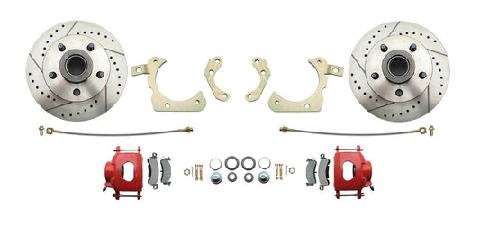 Fits 1955-1958 GM Full Size Disc Brake Kit Drilled/Slotted Rotors-Red DBK5558LXR - Discs, Rotors, and Hardware Car Part People