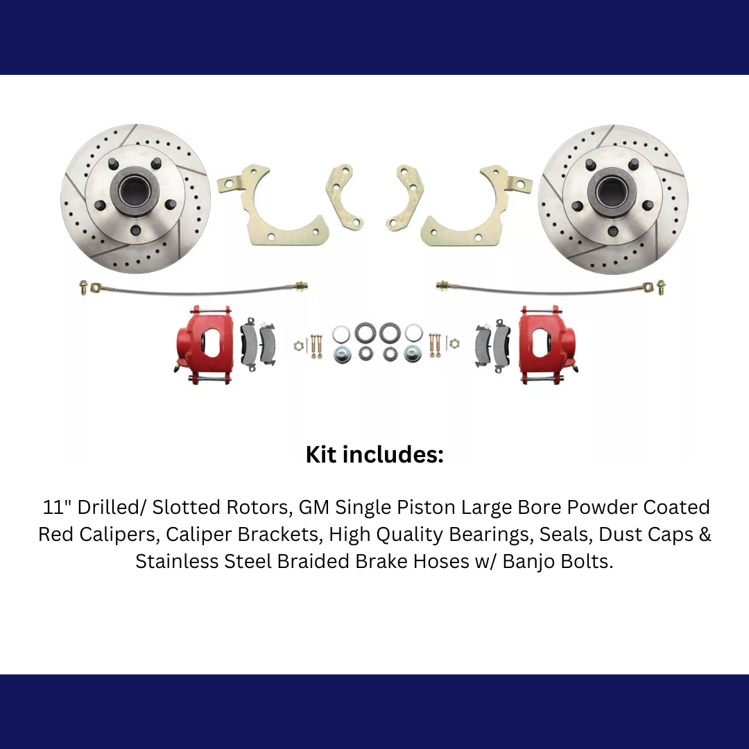 Fits 1959-1964 GM Full Size Disc Brake Kit Drilled/Slotted Rotors-Red DBK5964LXR - Discs, Rotors, and Hardware Car Part People