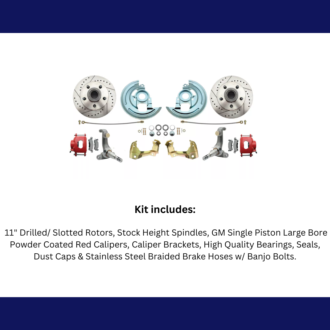 Fits 1962-1967 Chevy Nova X Disc Brake Kit Drilled/Slotted Rotors-Red DBK6267LXR - Discs, Rotors, and Hardware Car Part People