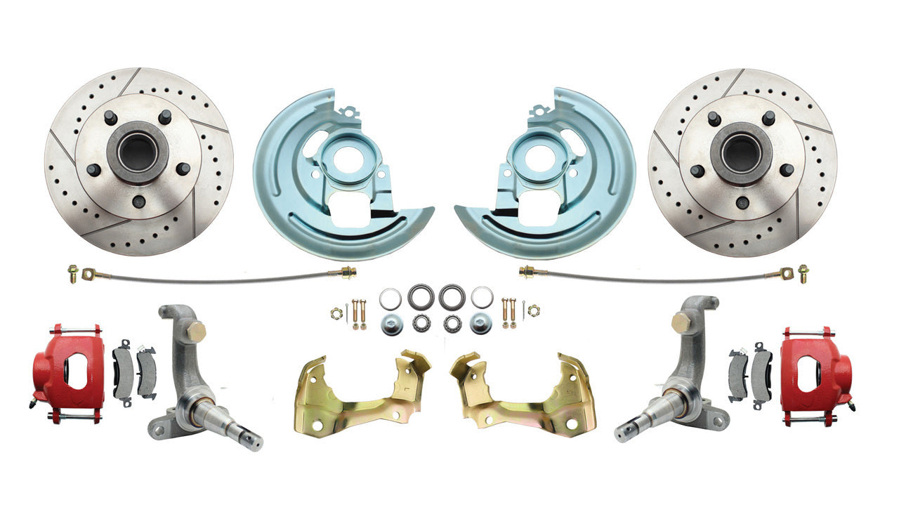 Fits 1962-1967 Chevy Nova X Disc Brake Kit Drilled/Slotted Rotors-Red DBK6267LXR - Discs, Rotors, and Hardware Car Part People