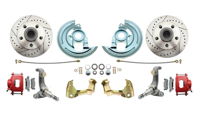 Fits 1962-1967 Chevy Nova X Disc Brake Kit Drilled/Slotted Rotors-Red DBK6267LXR - Discs, Rotors, and Hardware Car Part People