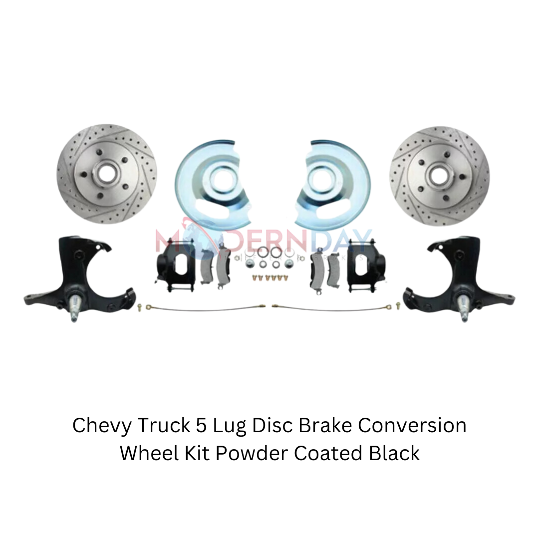 Fits Chevy Truck 5 Lug Disc Brake Conversion Wheel Kit Powder Coated Black Calipers - Brake Kits Car Part People