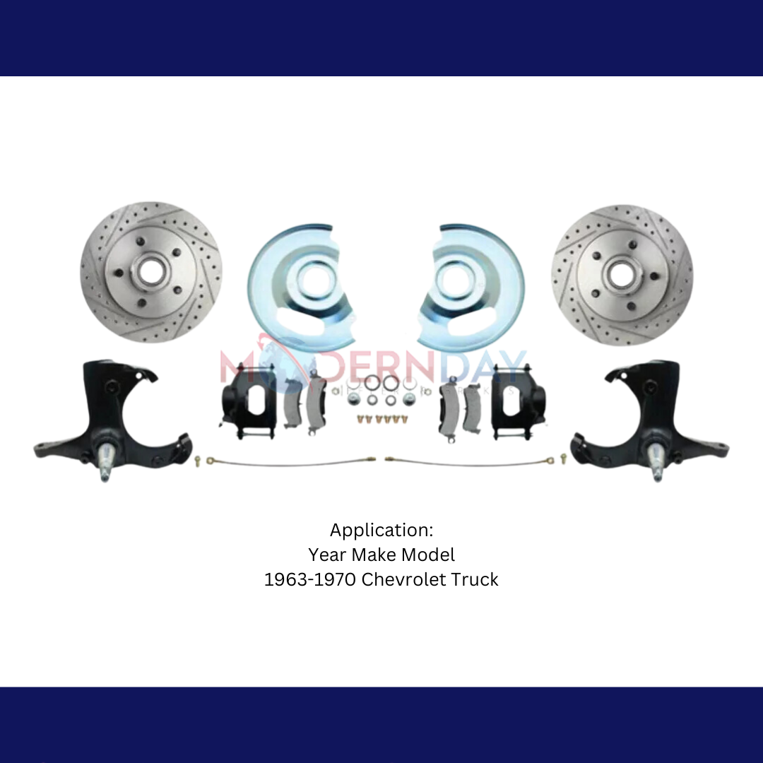 Fits Chevy Truck 5 Lug Disc Brake Conversion Wheel Kit Powder Coated Black Calipers - Brake Kits Car Part People