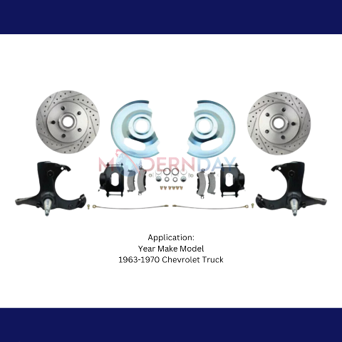 Fits Chevy Truck 5 Lug Disc Brake Conversion Wheel Kit Powder Coated Black Calipers