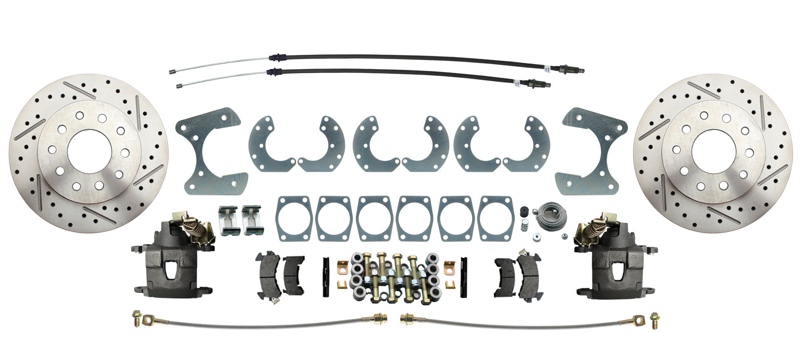 Fits Ford 9" Rear End Disc Brake Kit w/ E-brake & Drilled/ Slotted Rotors DBK9LX - Discs, Rotors, and Hardware Car Part People