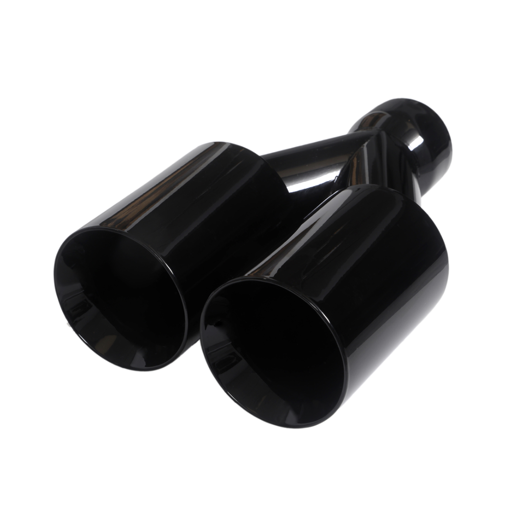 Dual Round Double Wall Straight Cut Tip Powered Coat Gloss Black-ET-0251GB