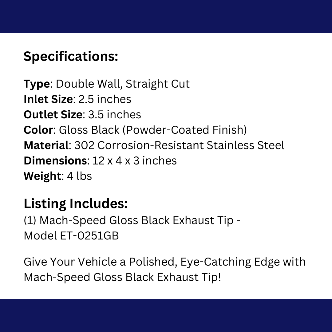 Dual Round Double Wall Straight Cut Tip Powered Coat Gloss Black-ET-0251GB