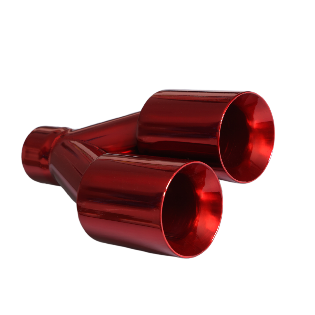 Dual Round Double Wall Straight Cut Tip Powered Coat JDM Red ET-0251RD