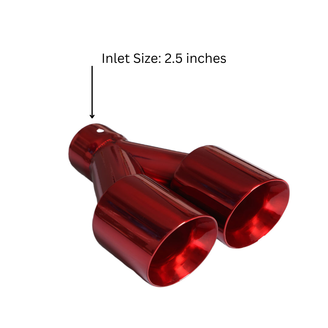 Dual Round Double Wall Slant Cut Tip 2.5" Inlet Powder Coat JDM Red ET-025RD
