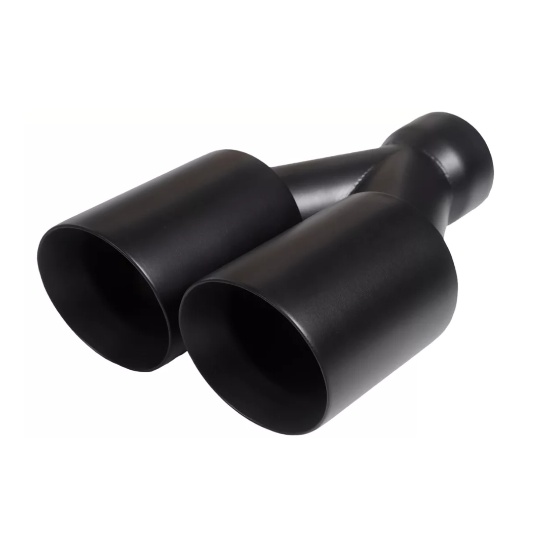 Dual Round Double Wall Slant Cut Tip Powered Coat Satin Black -ET-025SB