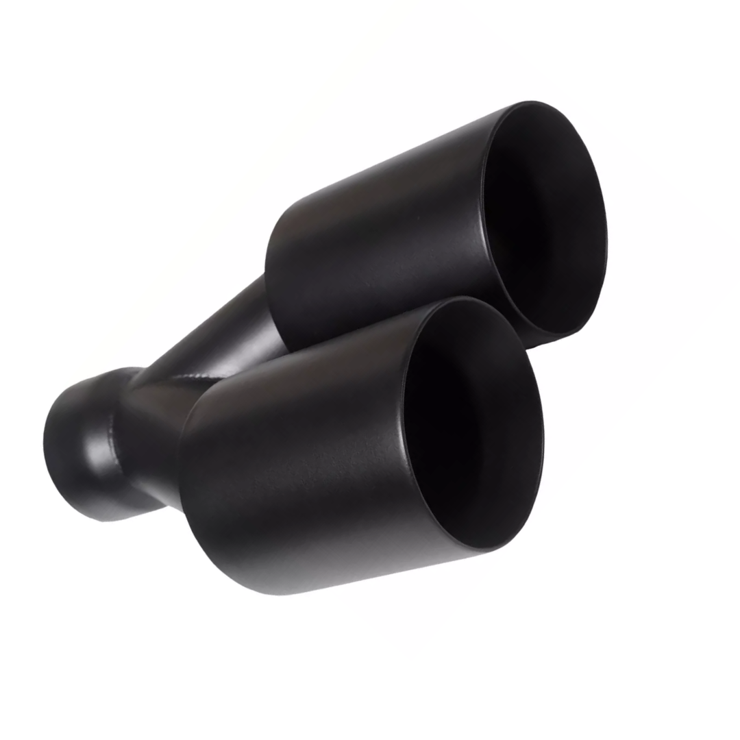 Dual Round Double Wall Slant Cut Tip Powered Coat Satin Black -ET-025SB