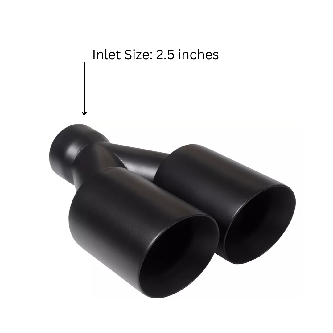 Dual Round Double Wall Slant Cut Tip Powered Coat Satin Black -ET-025SB