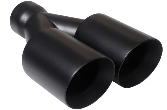 Dual Round Double Wall Slant Cut Tip Powered Coat Satin Black -ET-025SB