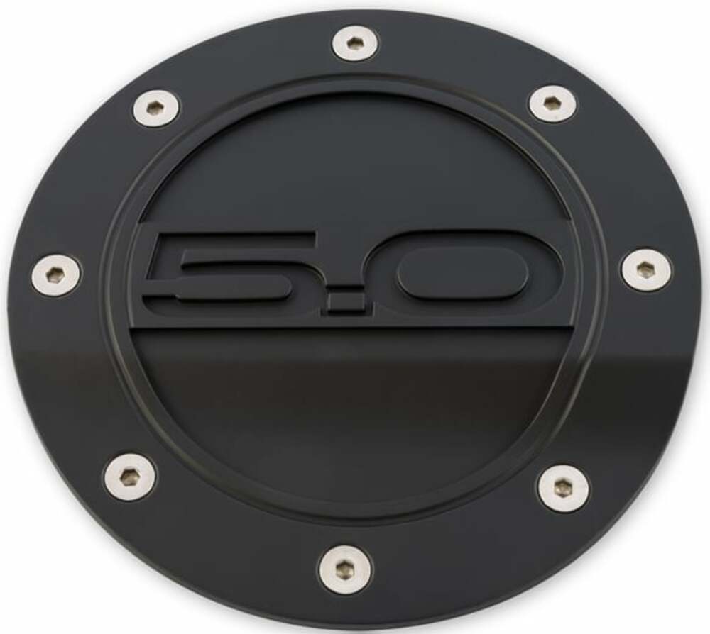 Fuel Door Black 5.0 Logo fits FordMustang 15-21 Drake MuscleCars FR3Z-6640526-5A