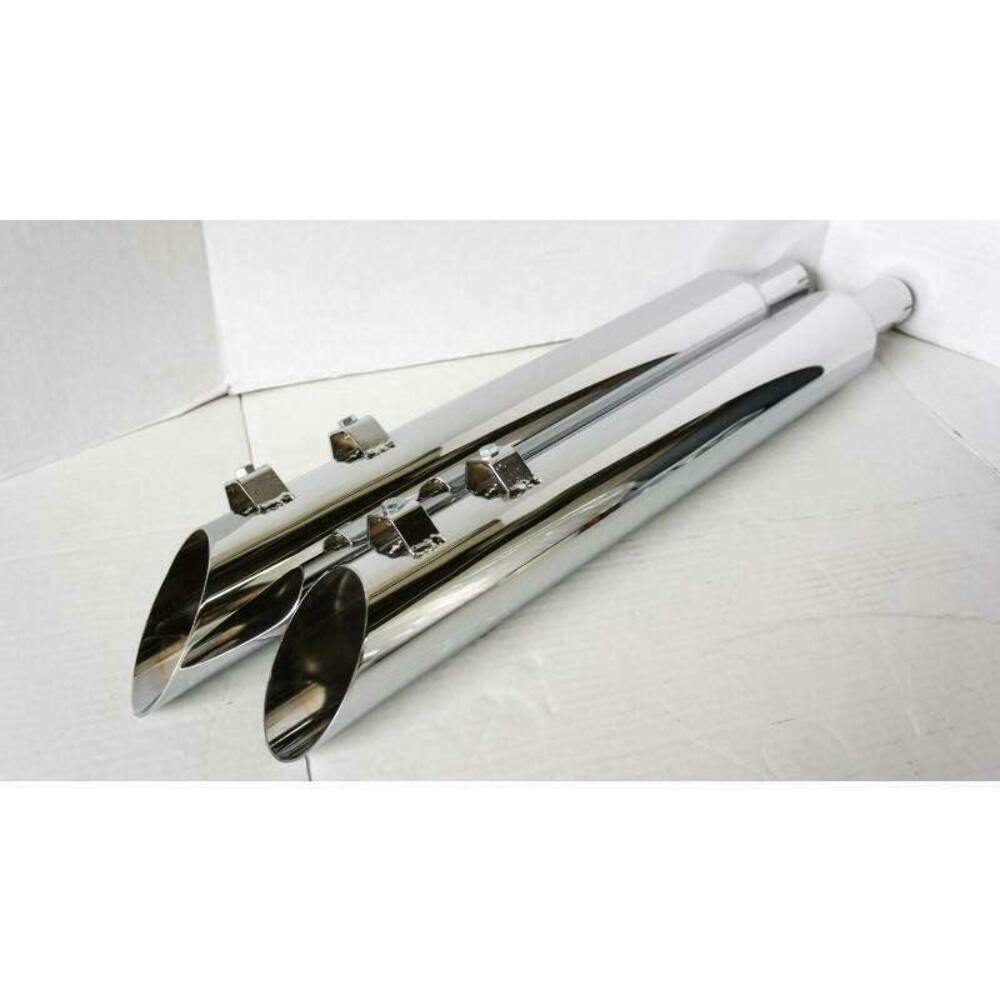 95-16 Harley Davidson Angle Cut Slip On Muffler No Baffle Chrome Exhaust - Performance Mufflers Car Part People