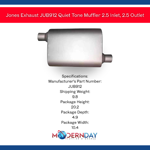 Jones Exhaust JUB912 Quiet Tone Muffler 2.5 Inlet, 2.5 Outlet