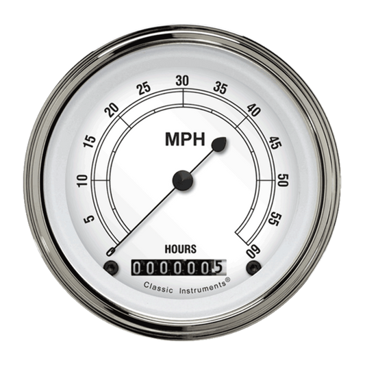 Classic White 3 3/8" Low Speed Speedometer LSCW