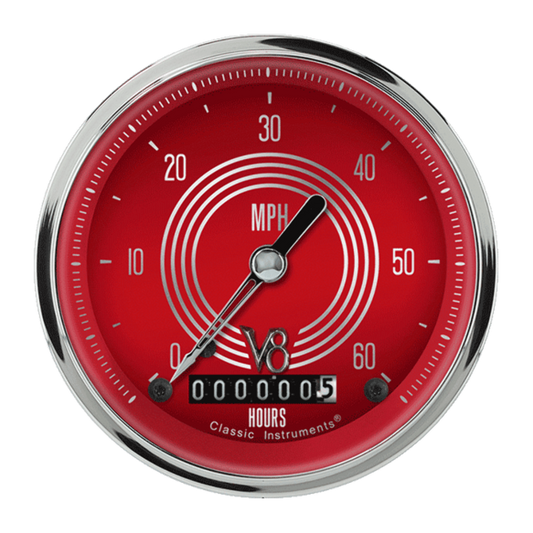 V8 Red Steelie 3 3/8" Low Speed Speedometer LSV8RS