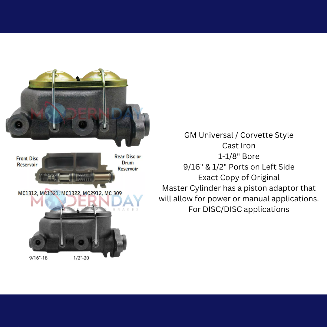Fits GM Universal Cast Iron Master Cylinder 1-1/8" Bore MC2912H - Master Cylinders and Parts Car Part People