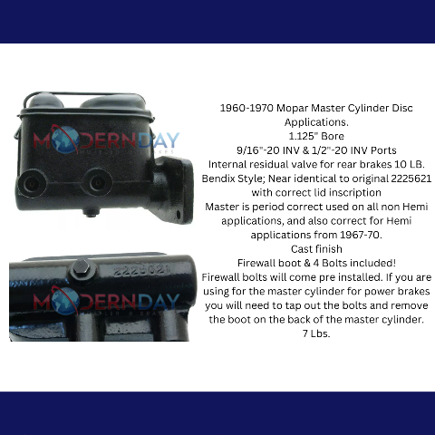 Fits 1960-1970 Mopar Master Cylinder MC5621