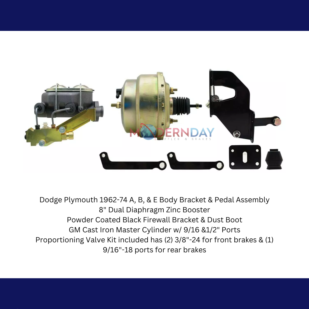 Fits 1962-1974 MOPAR A, B, & E Body 8" Dual Zinc Power Brake Unit MP-202 - Brake Kits Car Part People
