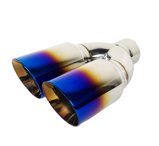 2.5" ID/3.5"OUT/9.5" Dual Round Double Wall Slant Cut Exhaust Tip-Blue NT-1626BL