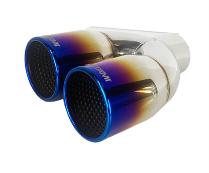 2.25" ID/3" OUT/8" Single Wall w/Resonator Slant Cut Exhaust Tip-Blue NT-1630BL
