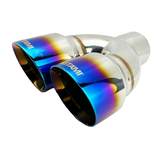 3" ID/4" OUT/10.5" Dual Round Double Wall Slant Cut Exhaust Tip-Blue NT-1680BL