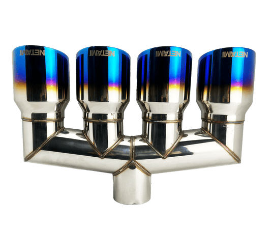 2.50" ID/3.50" OUT/11" Quad; Double Wall Slant Cut Exhaust Tip-Blue NT-2535-4BL