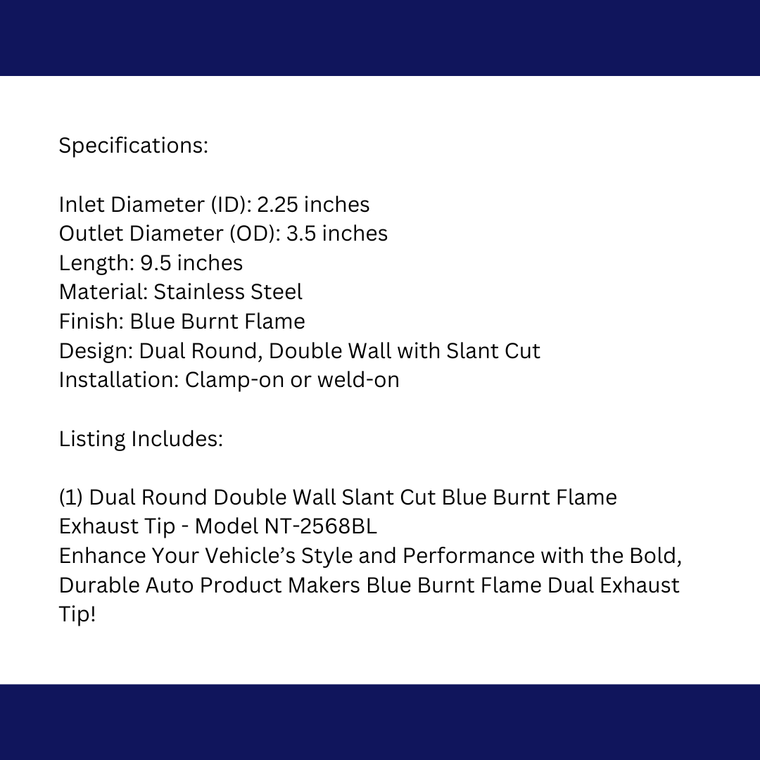 2.25" ID/3.5" OUT/9.5" Dual Double Wall Slant Cut Exhaust Tip-Blue NT-2568BL