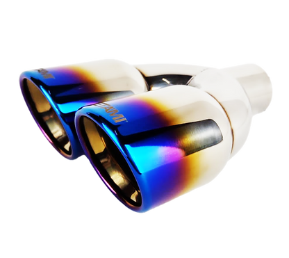 2.25" ID/3.5" OUT/9.5" Dual Double Wall Slant Cut Exhaust Tip-Blue NT-2568BL